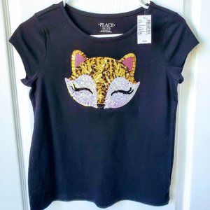 Adorable Sequin Fox Girl's T Shirt New